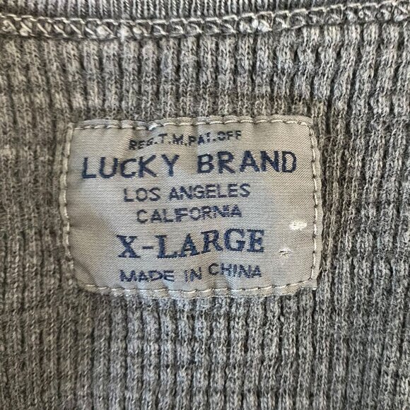 Lucky Brand Waffle Knit Henley Shirt Men's XL Gray Button-Collar Long-Sleeve - Picture 8 of 12